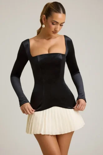 Vestito a corsetto plissettato a strati Darline in nero