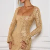 Vestito A-line con decorazioni Kiyara in oro Vestito A-line con decorazioni Kiyara in oro