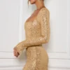 Vestito A-line con decorazioni Kiyara in oro Vestito A-line con decorazioni Kiyara in oro