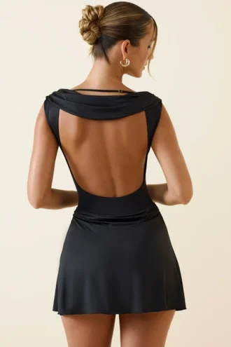 Vestito A-line con drappeggio e schiena scoperta Nalini in nero