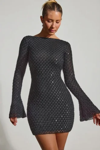 Vestito A-line con schiena scoperta e decorazioni Grazina in nero