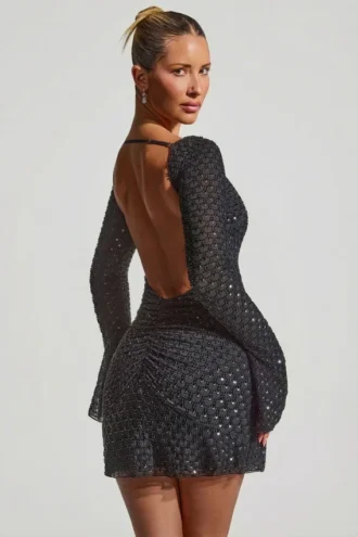 Vestito A-line con schiena scoperta e decorazioni Grazina in nero