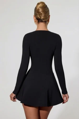 Vestito A-line con scollo profondo e fiocco Graciela in nero