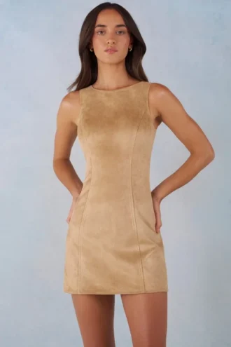 Vestito A-line in ecopelle Amielle color cuoio