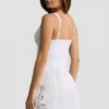 Vestito A-line in popeline di cotone con ricami Calina, bianco Vestito A-line in popeline di cotone con ricami Calina, bianco