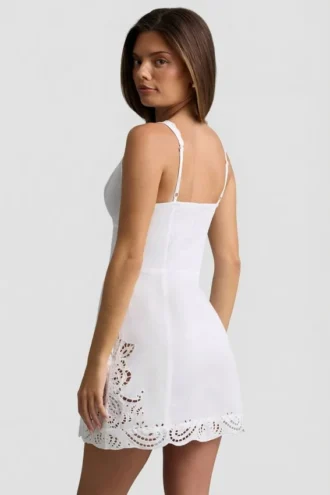 Vestito A-line in popeline di cotone con ricami Calina, bianco