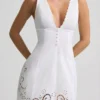 Vestito A-line in popeline di cotone con ricami Calina, bianco Vestito A-line in popeline di cotone con ricami Calina, bianco