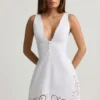 Vestito A-line in popeline di cotone con ricami Calina, bianco Vestito A-line in popeline di cotone con ricami Calina, bianco