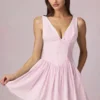 Vestito A-line Marissa con fiocco in righe malva chiaro Vestito A-line Marissa con fiocco in righe malva chiaro