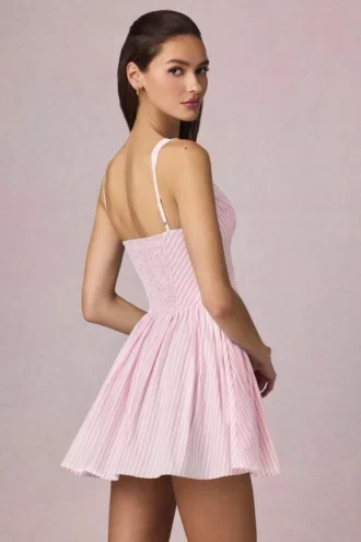 Vestito A-line Marissa con fiocco in righe malva chiaro