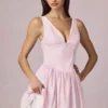 Vestito A-line Marissa con fiocco in righe malva chiaro Vestito A-line Marissa con fiocco in righe malva chiaro