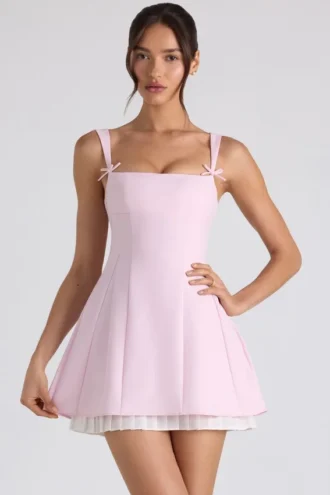 Vestito A-line plissettato con fiocco Cressida in rosa tenue