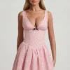 Vestito A-line Sabina con fiocco in rosa a pois Vestito A-line Sabina con fiocco in rosa a pois