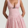 Vestito A-line Sabina con fiocco in rosa a pois Vestito A-line Sabina con fiocco in rosa a pois