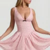Vestito A-line Sabina con fiocco in rosa a pois Vestito A-line Sabina con fiocco in rosa a pois