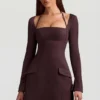 Vestito A-line strutturato a righe Ksenia in marrone cioccolato Vestito A-line strutturato a righe Ksenia in marrone cioccolato