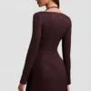 Vestito A-line strutturato a righe Ksenia in marrone cioccolato Vestito A-line strutturato a righe Ksenia in marrone cioccolato