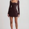 Vestito A-line strutturato a righe Ksenia in marrone cioccolato Vestito A-line strutturato a righe Ksenia in marrone cioccolato