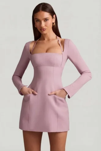 vestito a line strutturato a righe sottili ksenia in color malva 1 330x495 - Vestito A-line strutturato a righe sottili Ksenia in color malva