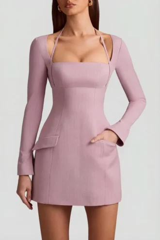 vestito a line strutturato a righe sottili ksenia in color malva 2 330x495 - Vestito A-line strutturato a righe sottili Ksenia in color malva