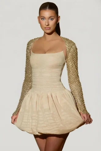 Vestito Aletta con orlo a palloncino decorato in oro