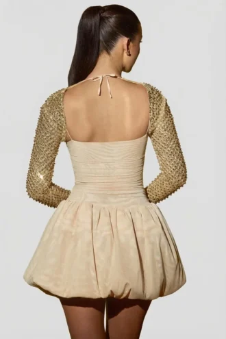 Vestito Aletta con orlo a palloncino decorato in oro