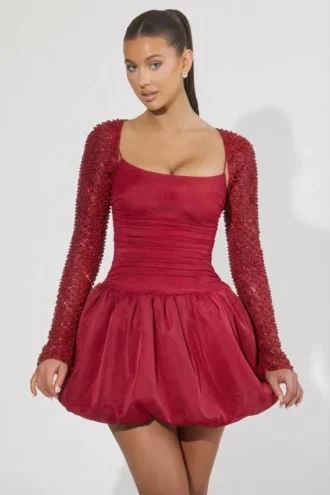 Vestito Aletta con orlo a palloncino decorato in rosso