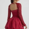 Vestito Aletta con orlo a palloncino decorato in rosso Vestito Aletta con orlo a palloncino decorato in rosso