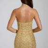 Vestito Arlona con scollo all’americana e decorazioni, color oro