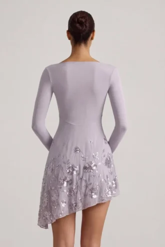 Vestito asimmetrico con applicazioni Lumiki in lilla