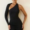 Vestito asimmetrico con ruches e schiena scoperta Alina in nero Vestito asimmetrico con ruches e schiena scoperta Alina in nero