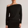 Vestito avvolgente con spalle scoperte in modal Mira, nero