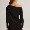 Vestito avvolgente con spalle scoperte in modal Mira, nero
