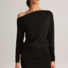 Vestito avvolgente con spalle scoperte in modal Mira, nero