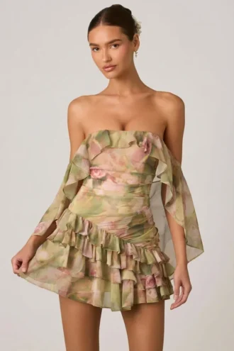 Vestito Birdie con spalle scoperte e volant in stampa floreale multicolore
