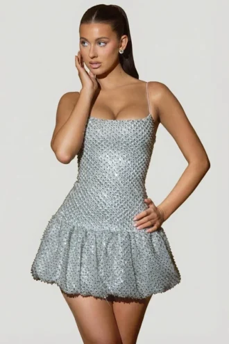 Vestito Callie con orlo a palloncino decorato in argento