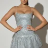 Vestito Callie con orlo a palloncino decorato in argento Vestito Callie con orlo a palloncino decorato in argento