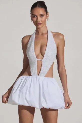 Vestito Cece con orlo a palloncino e cut-out decorato, bianco