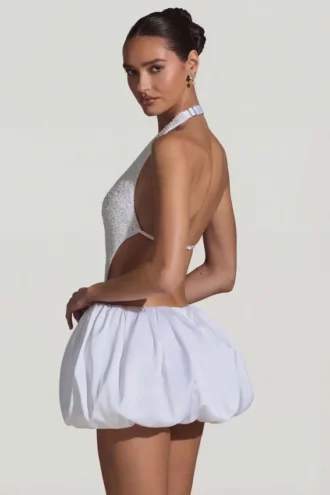 Vestito Cece con orlo a palloncino e cut-out decorato, bianco