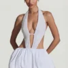Vestito Cece con orlo a palloncino e cut-out decorato, bianco Vestito Cece con orlo a palloncino e cut-out decorato, bianco