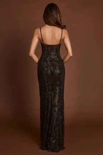 Vestito con collo a cappuccio e cut-out decorato Velia in serpente marrone