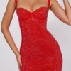 Vestito corto a corpetto con scollo a cuore decorato Ines in rosso fuoco Vestito corto a corpetto con scollo a cuore decorato Ines in rosso fuoco