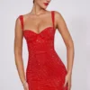 Vestito corto a corpetto con scollo a cuore decorato Ines in rosso fuoco Vestito corto a corpetto con scollo a cuore decorato Ines in rosso fuoco
