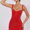 Vestito corto a corpetto con scollo a cuore decorato Ines in rosso fuoco Vestito corto a corpetto con scollo a cuore decorato Ines in rosso fuoco