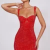 Vestito corto a corpetto con scollo a cuore decorato Ines in rosso fuoco Vestito corto a corpetto con scollo a cuore decorato Ines in rosso fuoco