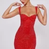 Vestito corto a corpetto con scollo a cuore decorato Ines in rosso fuoco Vestito corto a corpetto con scollo a cuore decorato Ines in rosso fuoco