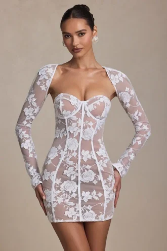 Vestito corto a corsetto con dettagli in pizzo Andreia in bianco