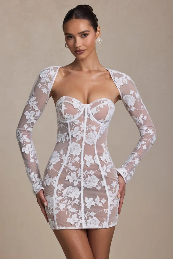 Vestito corto a corsetto con dettagli in pizzo Andreia in bianco