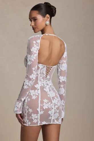 Vestito corto a corsetto con dettagli in pizzo Andreia in bianco