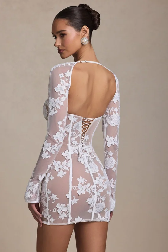 Vestito corto a corsetto con dettagli in pizzo Andreia in bianco
